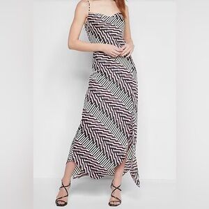 NWT EXPRESS ABSTRACT PRINT COWL NECK SATIN SLIP MAXI DRESS SLIT SMALL